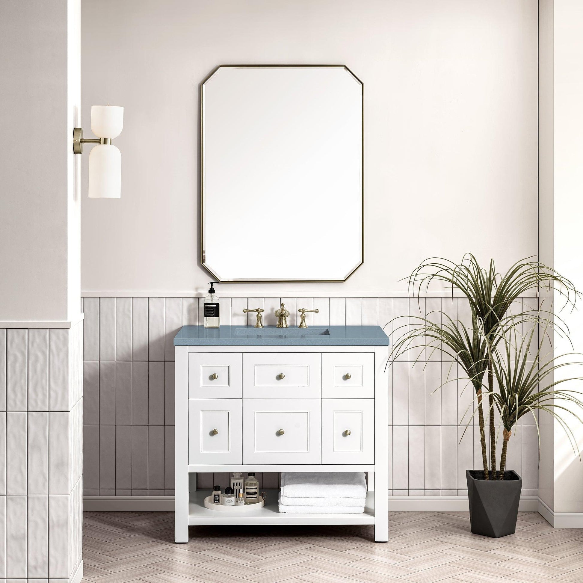 James Martin Vanities Breckenridge 36" Bright White Single Vanity With 3cm Cala Blue Top