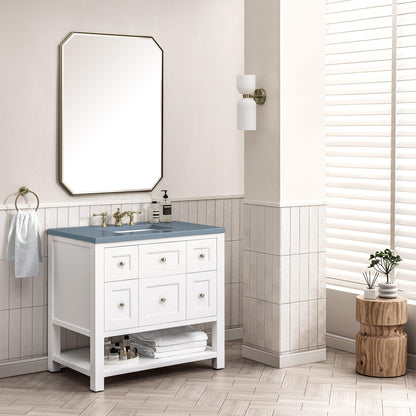 James Martin Vanities Breckenridge 36" Bright White Single Vanity With 3cm Cala Blue Top