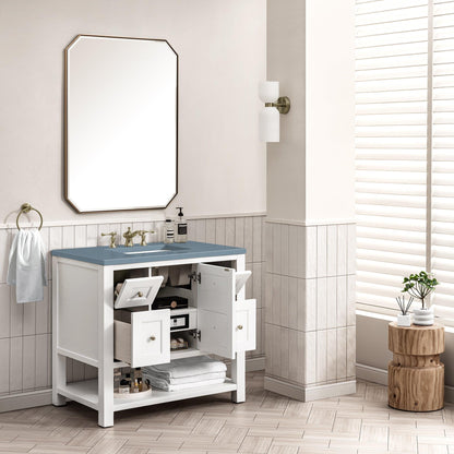 James Martin Vanities Breckenridge 36" Bright White Single Vanity With 3cm Cala Blue Top