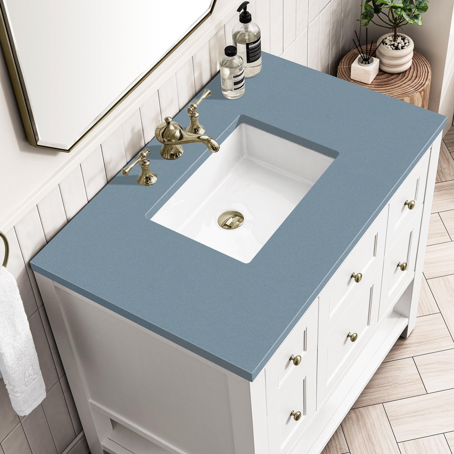 James Martin Vanities Breckenridge 36" Bright White Single Vanity With 3cm Cala Blue Top