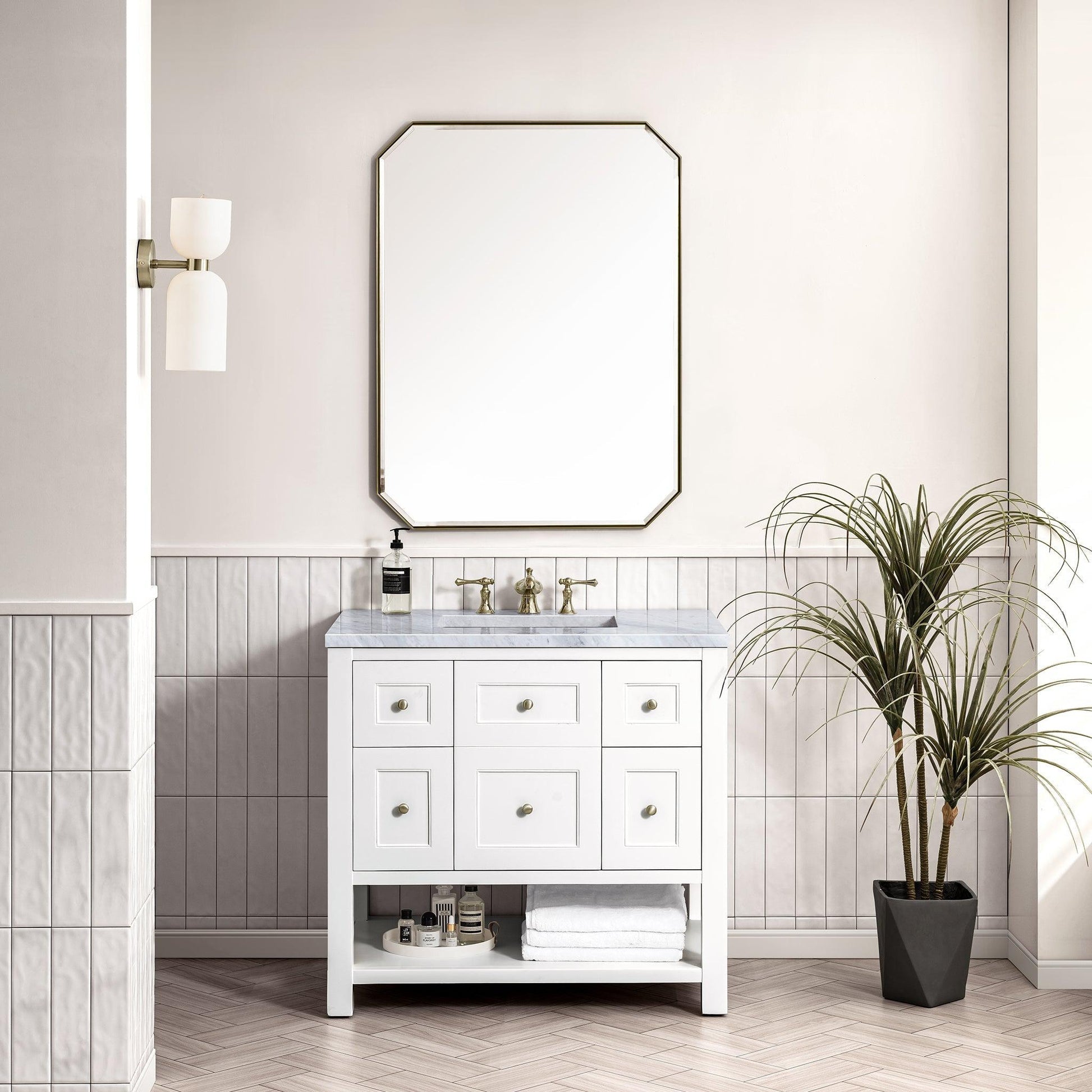 James Martin Vanities Breckenridge 36" Bright White Single Vanity With 3cm Carrara Marble Top