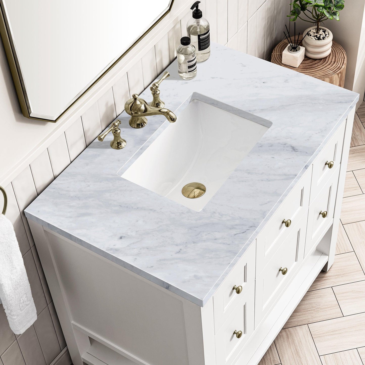 James Martin Vanities Breckenridge 36" Bright White Single Vanity With 3cm Carrara Marble Top