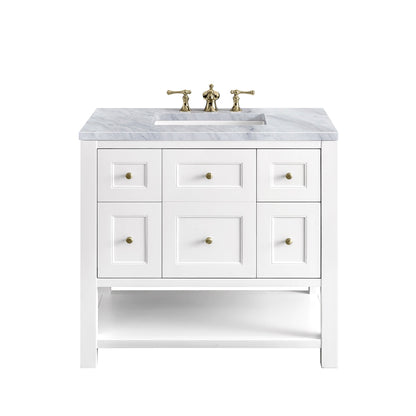 James Martin Vanities Breckenridge 36" Bright White Single Vanity With 3cm Carrara Marble Top