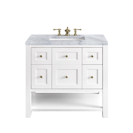 James Martin Vanities Breckenridge 36" Bright White Single Vanity With 3cm Carrara Marble Top