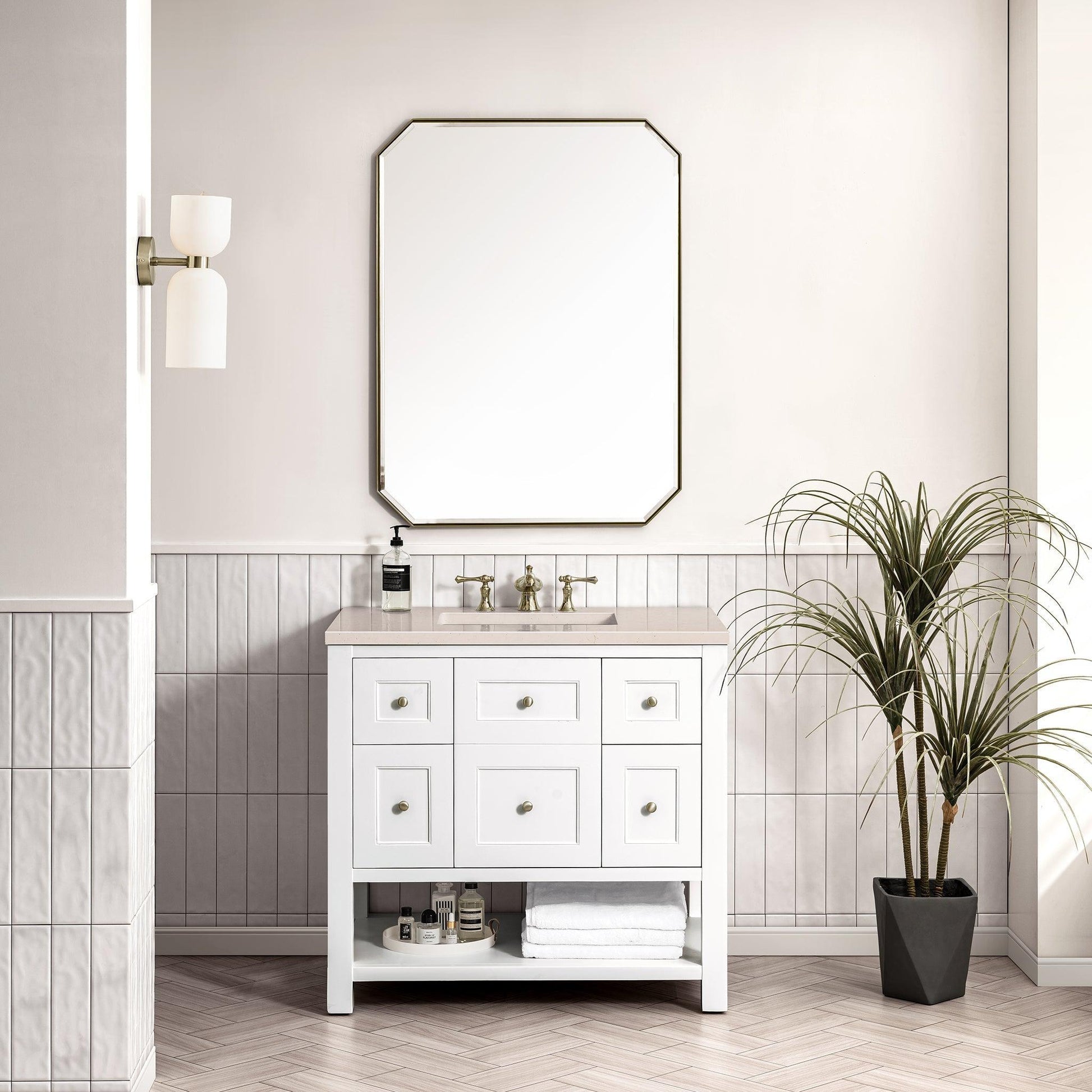 James Martin Vanities Breckenridge 36" Bright White Single Vanity With 3cm Eternal Marfil Top