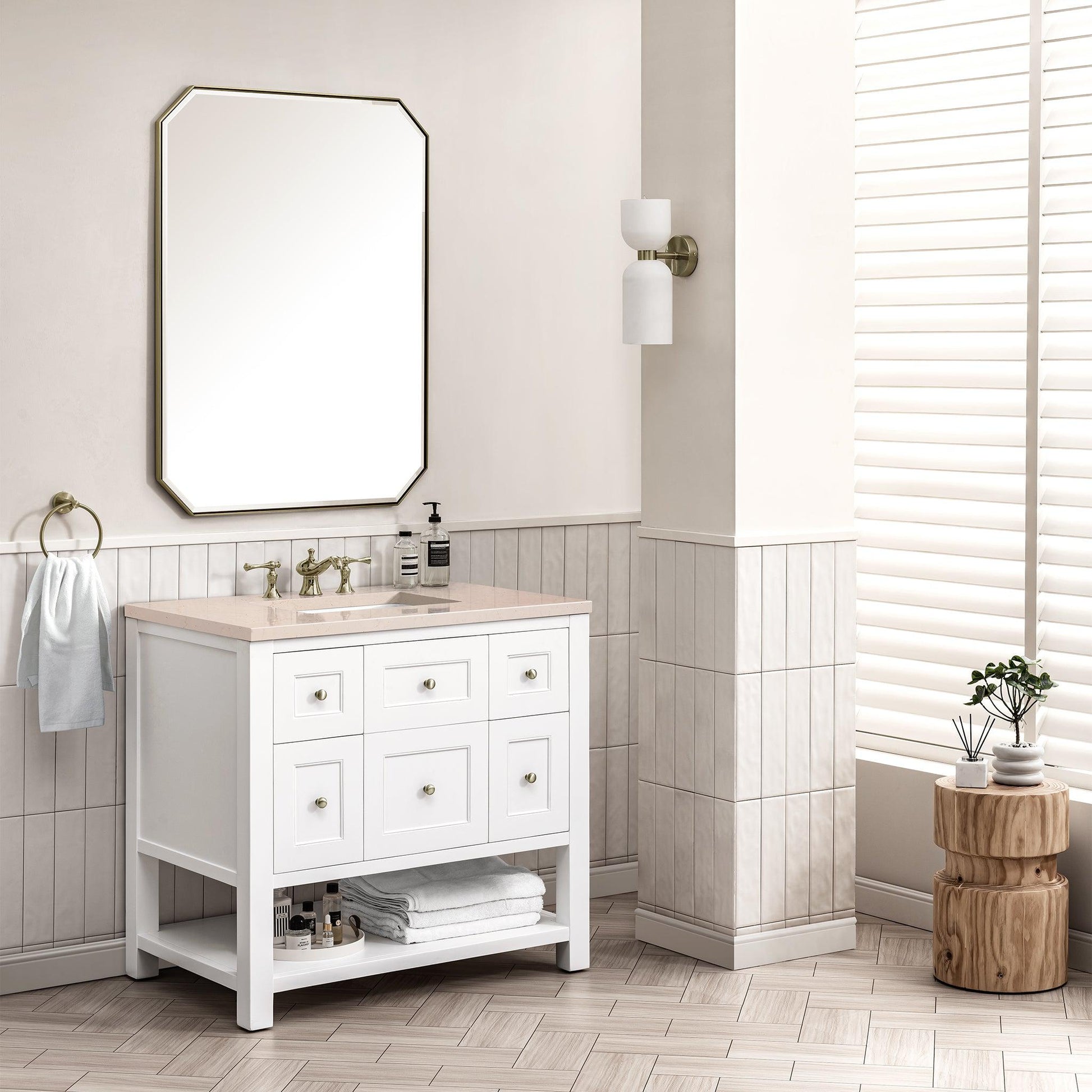 James Martin Vanities Breckenridge 36" Bright White Single Vanity With 3cm Eternal Marfil Top