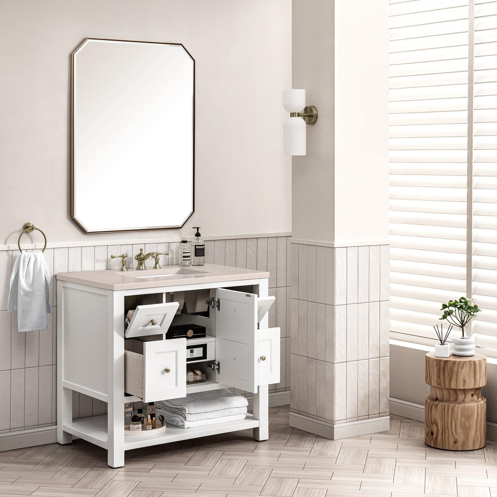 James Martin Vanities Breckenridge 36" Bright White Single Vanity With 3cm Eternal Marfil Top