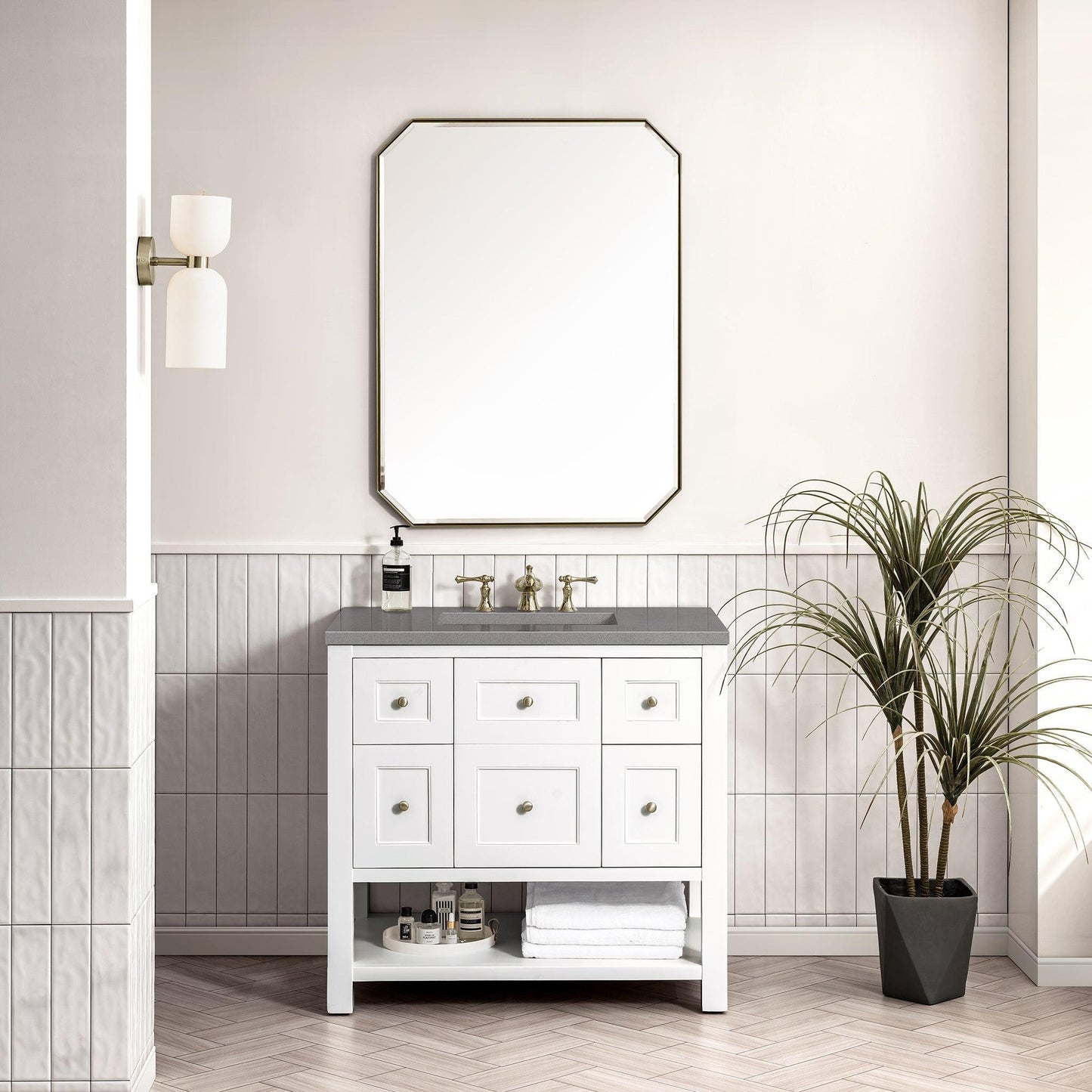 James Martin Vanities Breckenridge 36" Bright White Single Vanity With 3cm Grey Expo Top