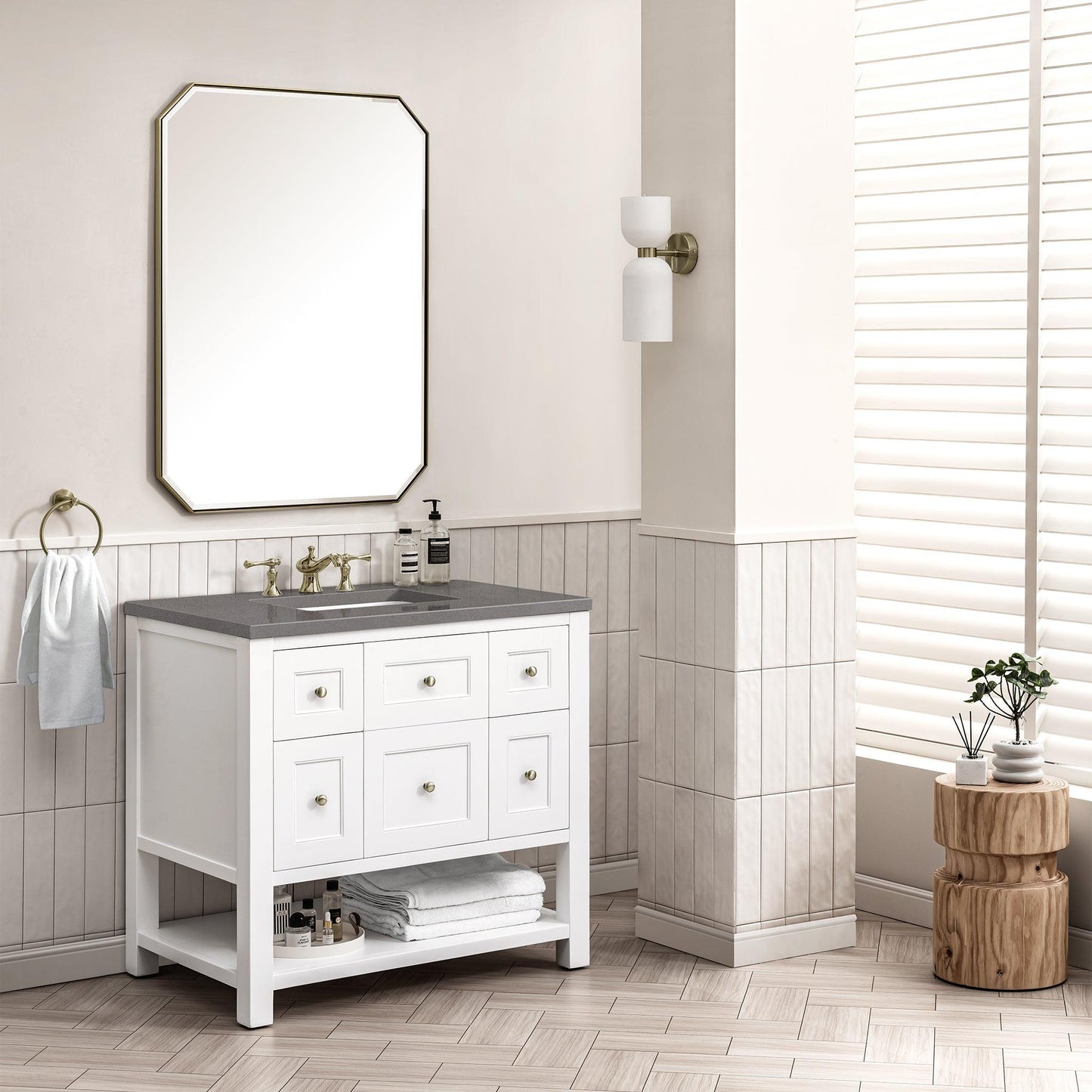 James Martin Vanities Breckenridge 36" Bright White Single Vanity With 3cm Grey Expo Top