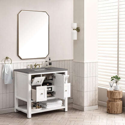 James Martin Vanities Breckenridge 36" Bright White Single Vanity With 3cm Grey Expo Top