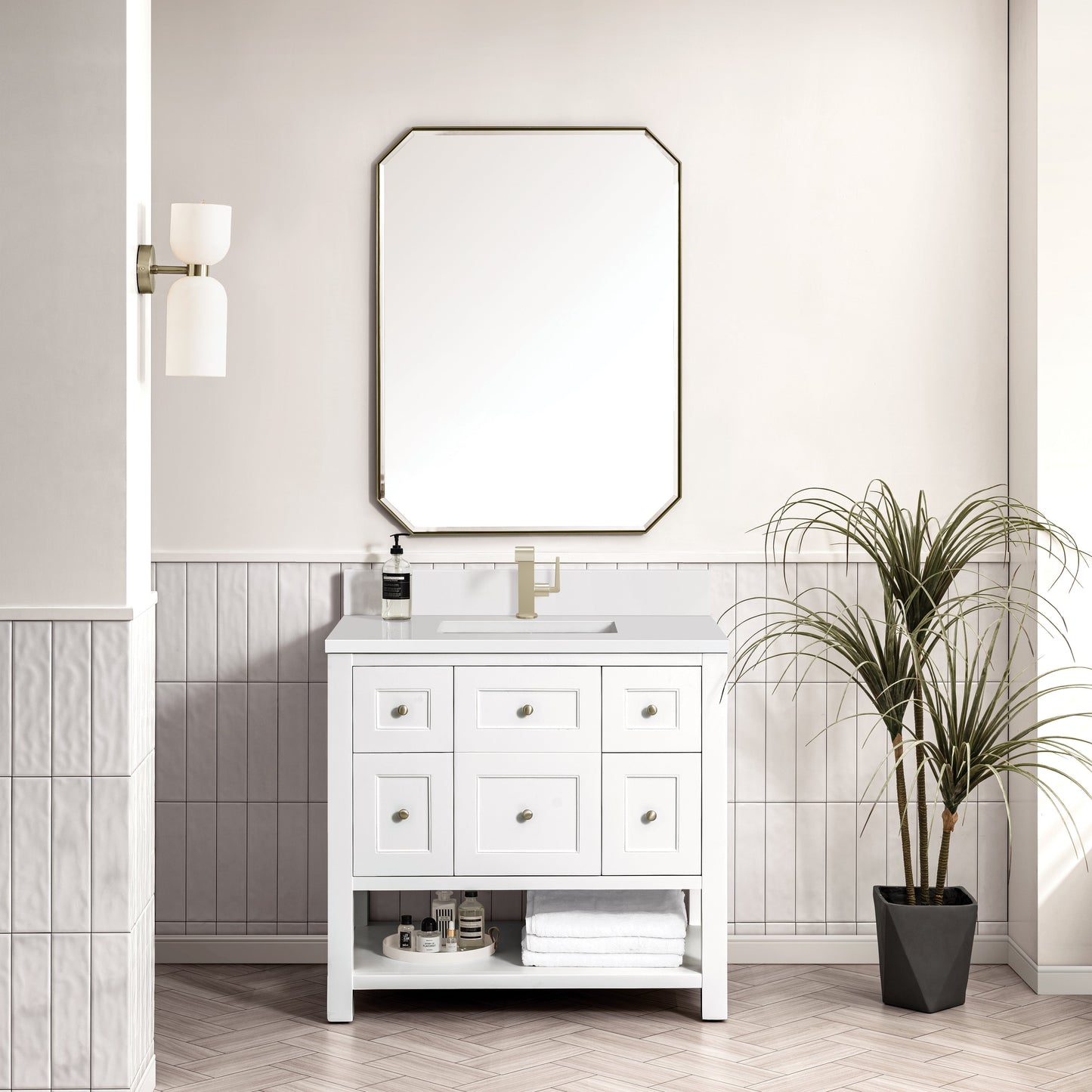 James Martin Vanities Breckenridge 36" Bright White Single Vanity With Single Hole 3 cm White Zeus Top & Backsplash