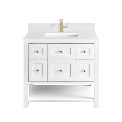 James Martin Vanities Breckenridge 36" Bright White Single Vanity With Single Hole 3 cm White Zeus Top & Backsplash