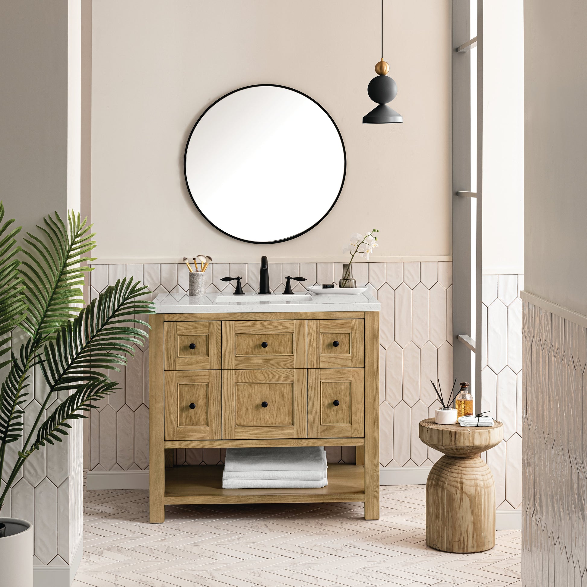 James Martin Vanities Breckenridge 36" Light Natural Oak Single Vanity With 3 cm Lime Delight Top