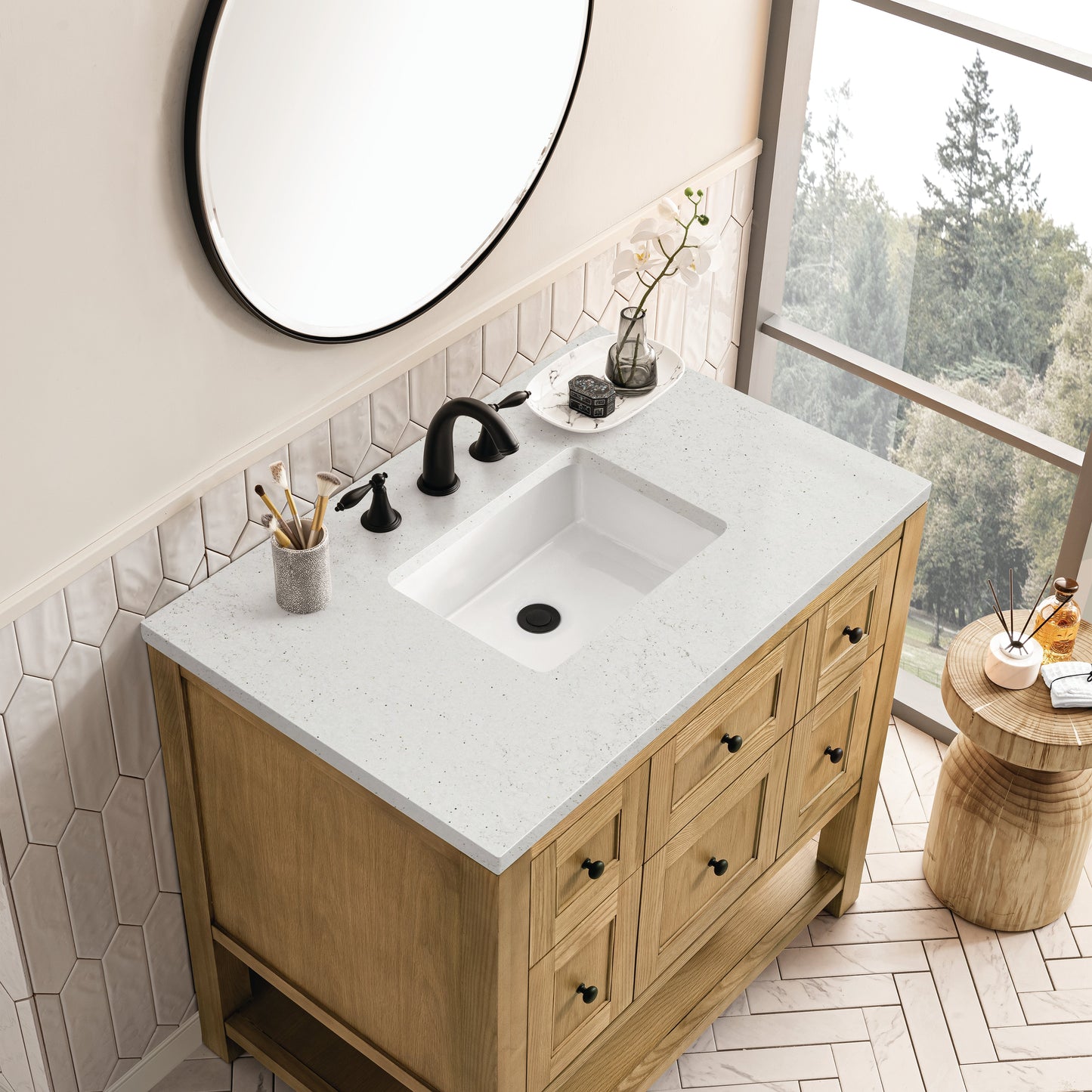 James Martin Vanities Breckenridge 36" Light Natural Oak Single Vanity With 3 cm Lime Delight Top