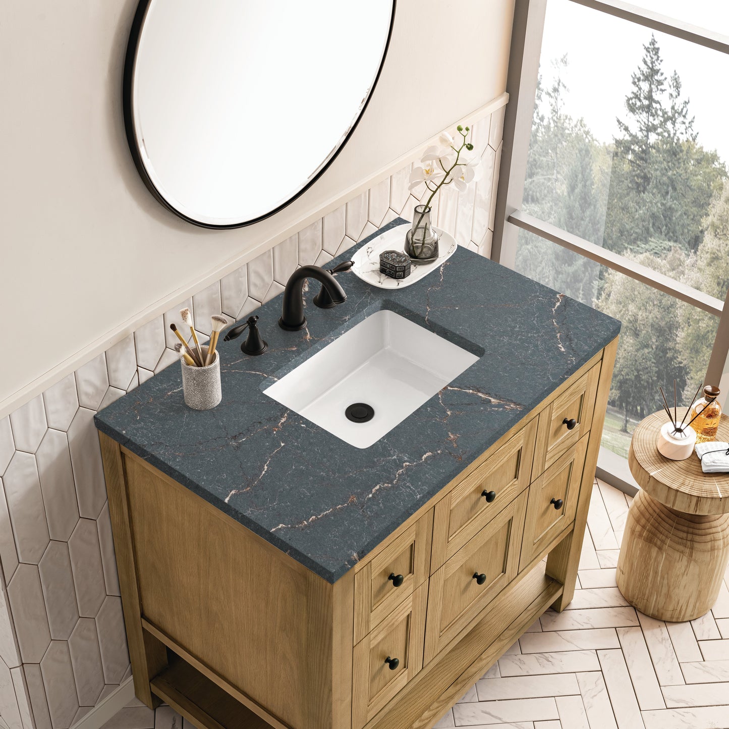 James Martin Vanities Breckenridge 36" Light Natural Oak Single Vanity With 3 cm Parisien Bleu Top