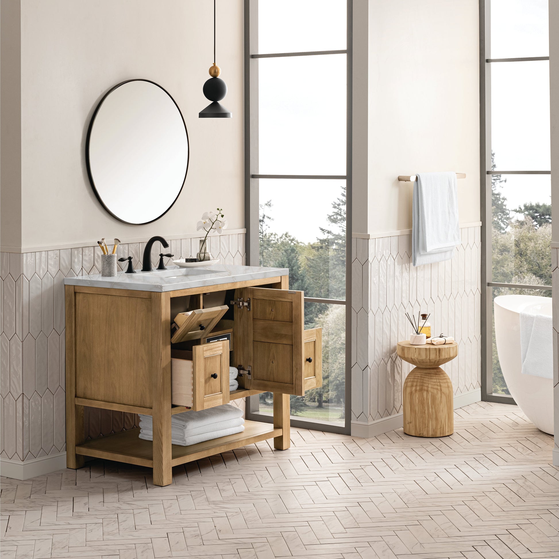 James Martin Vanities Breckenridge 36" Light Natural Oak Single Vanity With 3 cm Victorian Silver Top