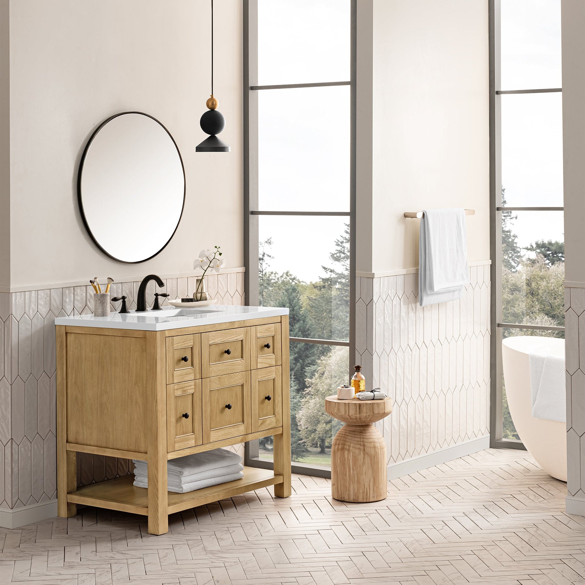 James Martin Vanities Breckenridge 36" Light Natural Oak Single Vanity With 3 cm White Zeus Top