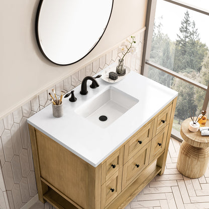 James Martin Vanities Breckenridge 36" Light Natural Oak Single Vanity With 3 cm White Zeus Top