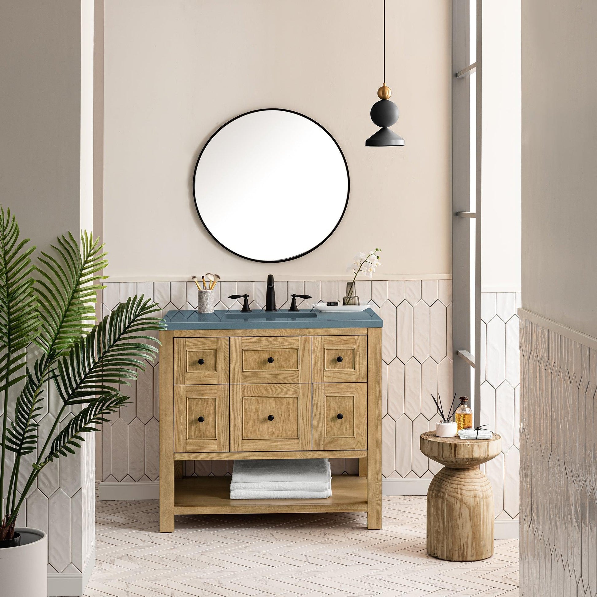 James Martin Vanities Breckenridge 36" Light Natural Oak Single Vanity With 3cm Cala Blue Top