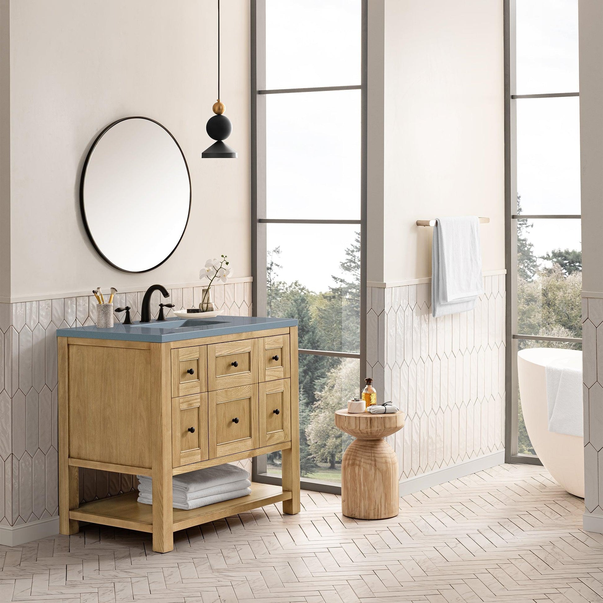 James Martin Vanities Breckenridge 36" Light Natural Oak Single Vanity With 3cm Cala Blue Top