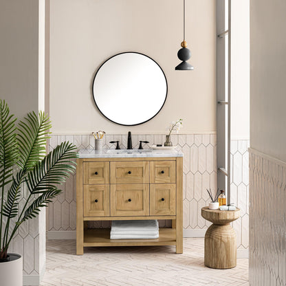 James Martin Vanities Breckenridge 36" Light Natural Oak Single Vanity With 3cm Carrara Marble Top