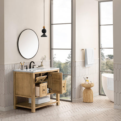 James Martin Vanities Breckenridge 36" Light Natural Oak Single Vanity With 3cm Carrara Marble Top