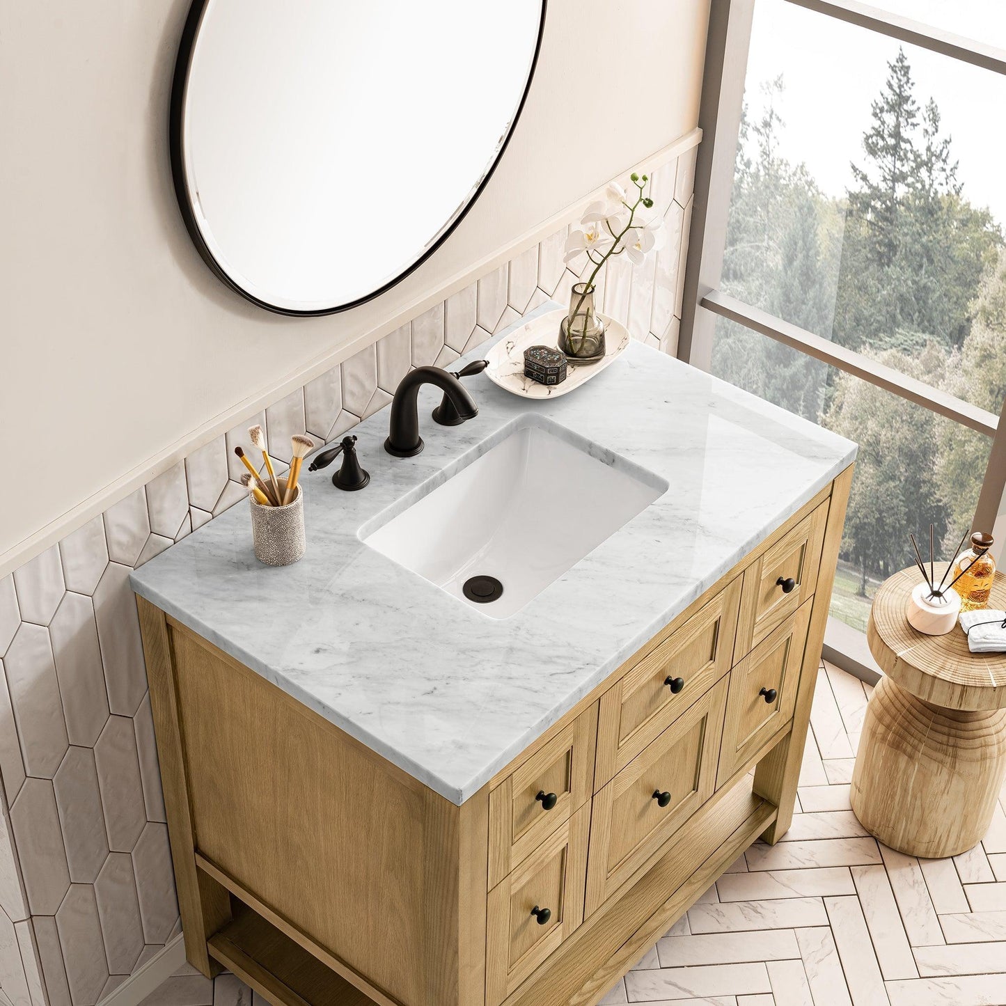 James Martin Vanities Breckenridge 36" Light Natural Oak Single Vanity With 3cm Carrara Marble Top