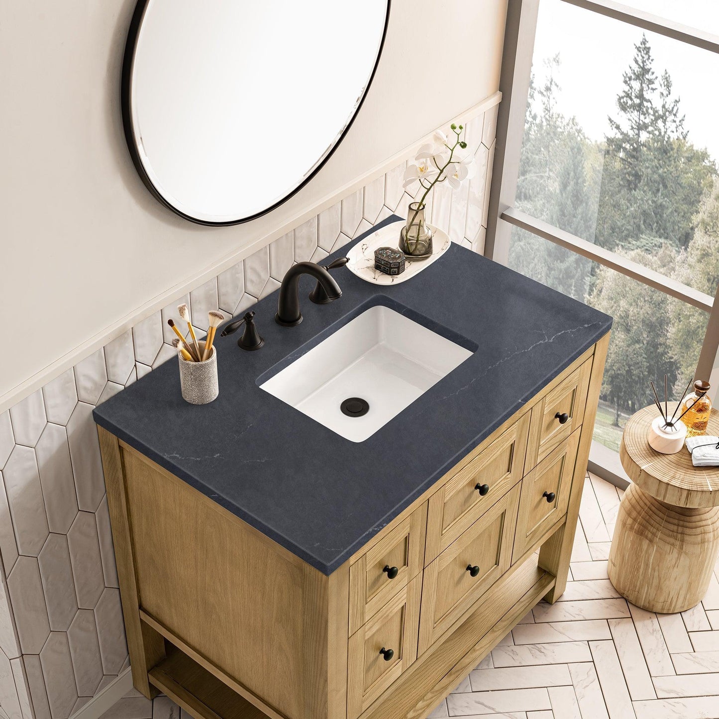 James Martin Vanities Breckenridge 36" Light Natural Oak Single Vanity With 3cm Charcoal Soapstone Top