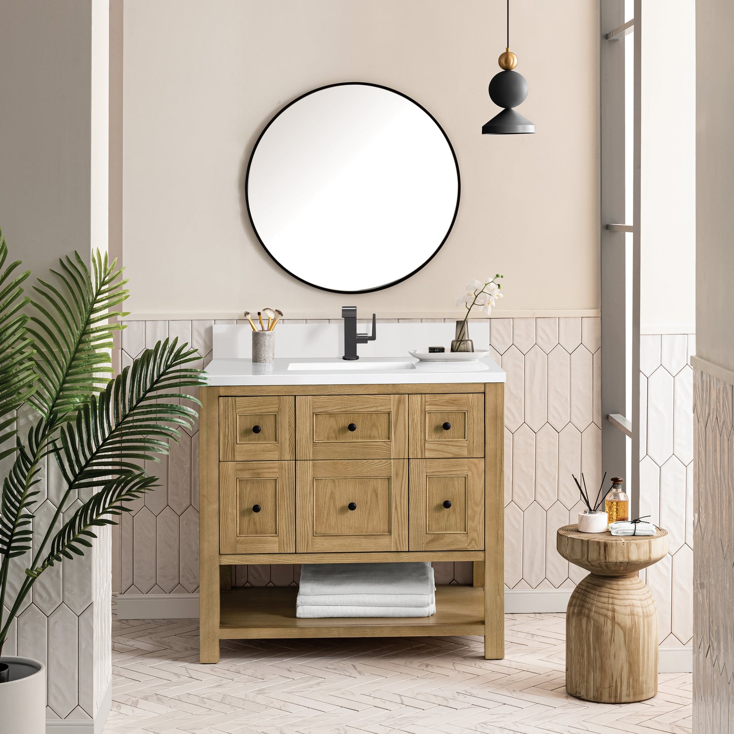 James Martin Vanities Breckenridge 36" Light Natural Oak Single Vanity With Single Hole 3 cm White Zeus Top & Backsplash