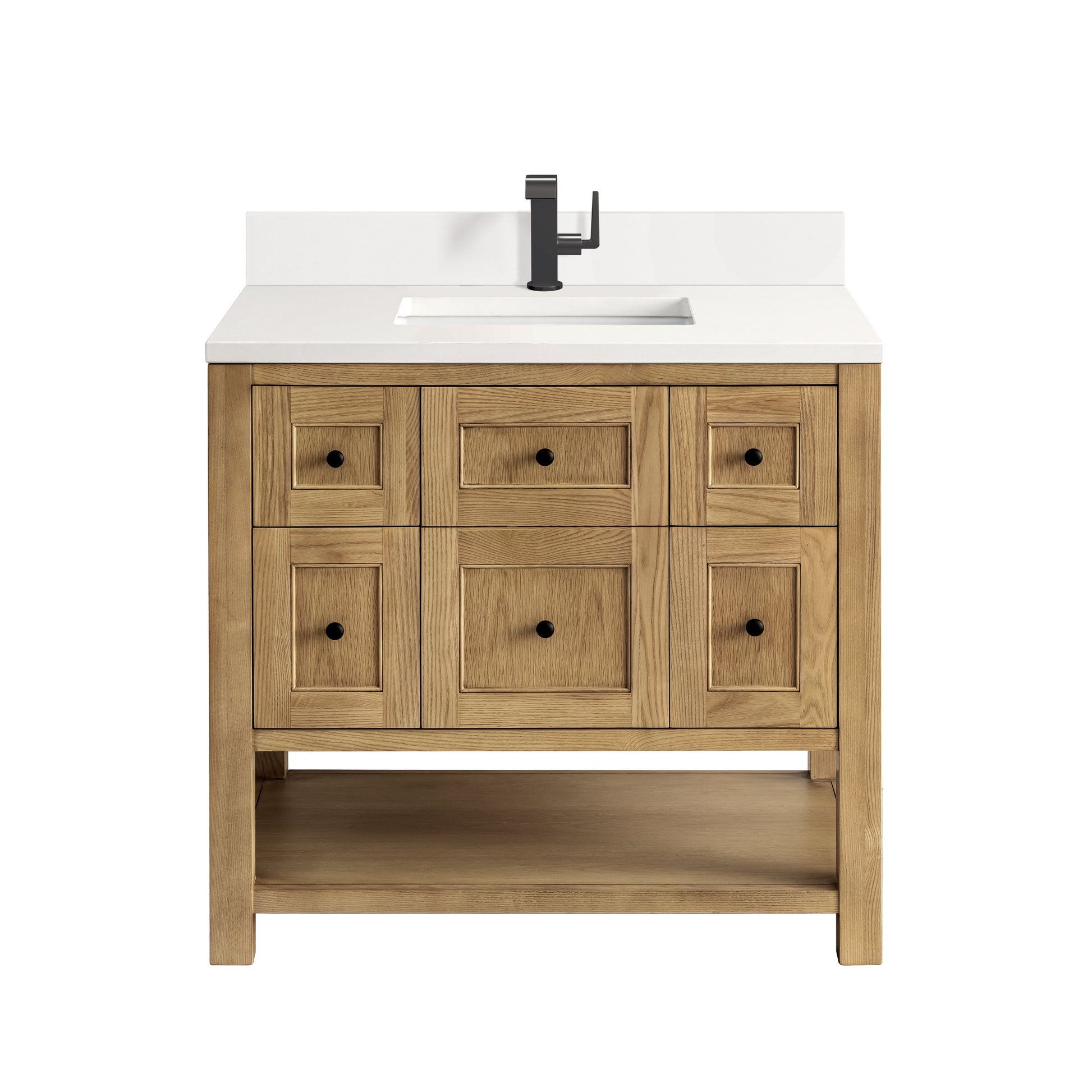 James Martin Vanities Breckenridge 36" Light Natural Oak Single Vanity With Single Hole 3 cm White Zeus Top & Backsplash