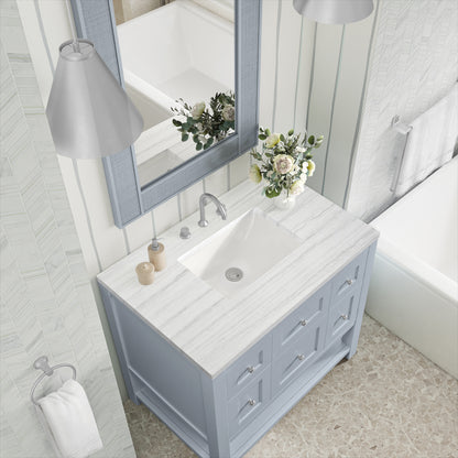 James Martin Vanities Breckenridge 36" Serenity Blue Single Vanity With 3cm Arctic Fall Solid Surface Top
