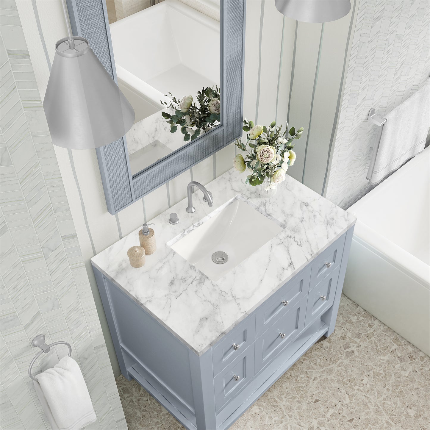James Martin Vanities Breckenridge 36" Serenity Blue Single Vanity With 3cm Carrara Marble Top