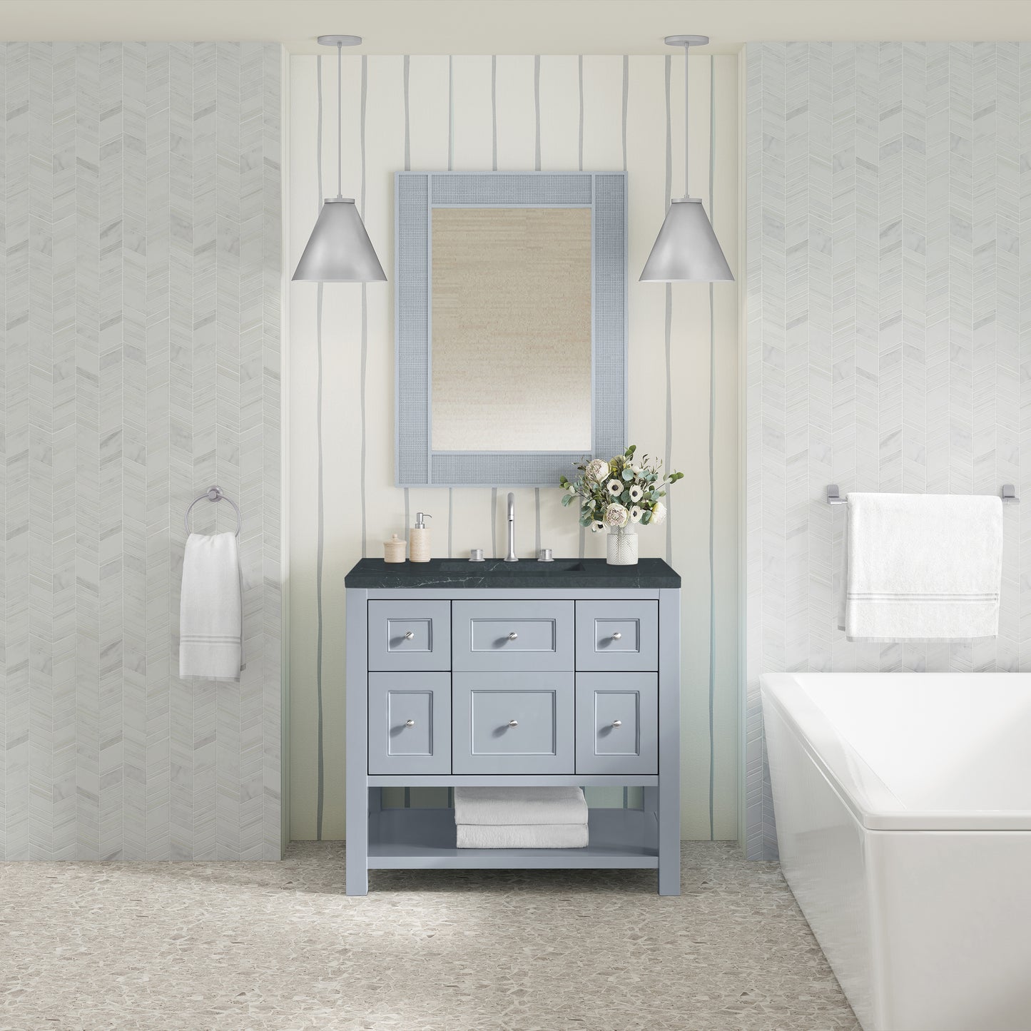 James Martin Vanities Breckenridge 36" Serenity Blue Single Vanity With 3cm Charcoal Soapstone Quartz Top