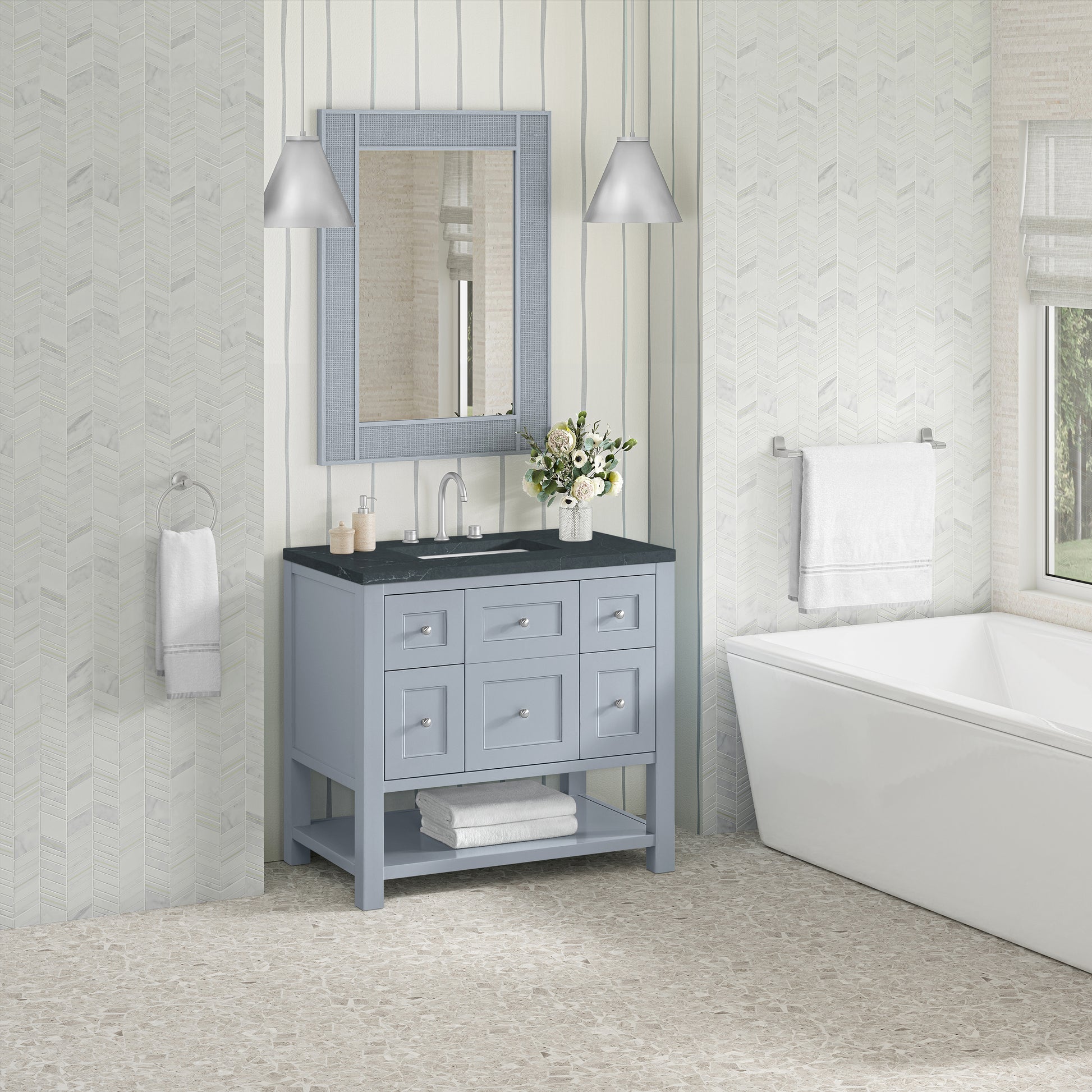 James Martin Vanities Breckenridge 36" Serenity Blue Single Vanity With 3cm Charcoal Soapstone Quartz Top