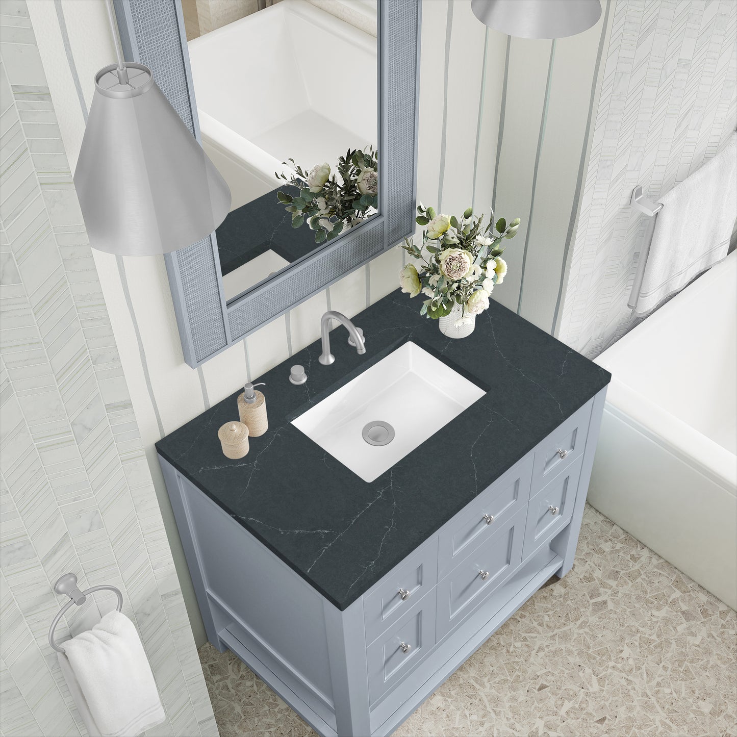 James Martin Vanities Breckenridge 36" Serenity Blue Single Vanity With 3cm Charcoal Soapstone Quartz Top
