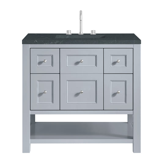 James Martin Vanities Breckenridge 36" Serenity Blue Single Vanity With 3cm Charcoal Soapstone Quartz Top