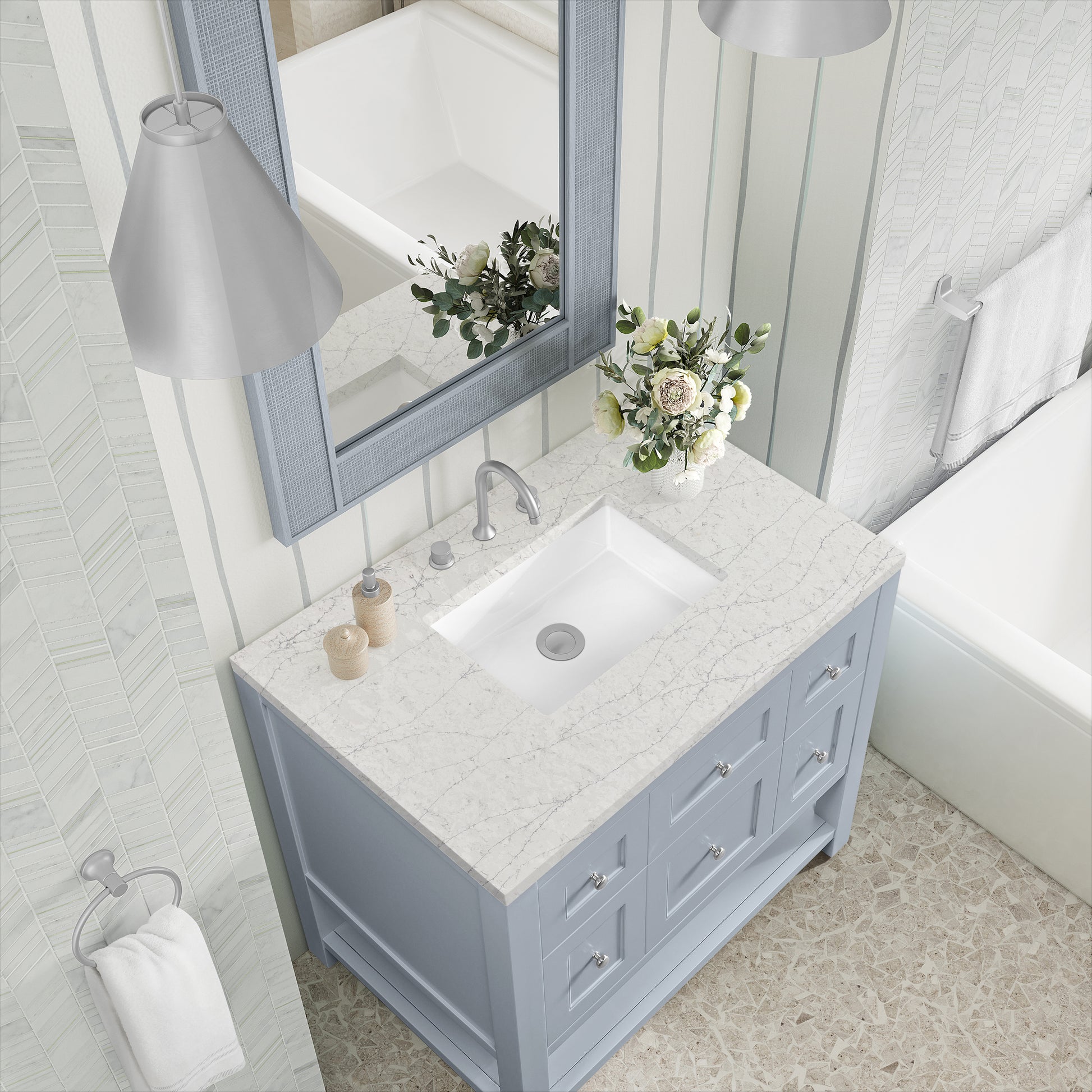 James Martin Vanities Breckenridge 36" Serenity Blue Single Vanity With 3cm Eternal Jasmine Pearl Quartz Top