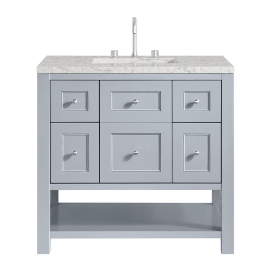 James Martin Vanities Breckenridge 36" Serenity Blue Single Vanity With 3cm Eternal Jasmine Pearl Quartz Top
