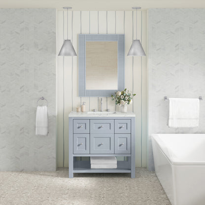 James Martin Vanities Breckenridge 36" Serenity Blue Single Vanity With 3cm Ethereal Noctis Quartz Top