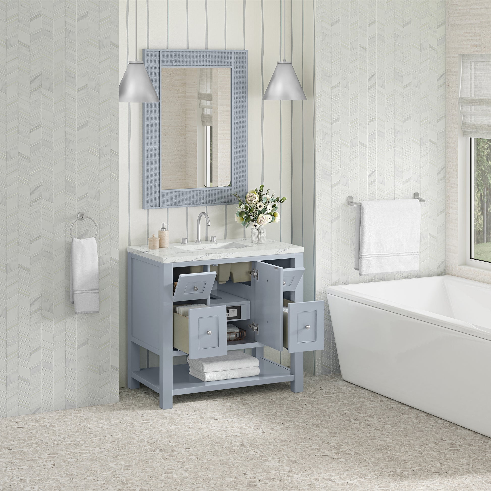 James Martin Vanities Breckenridge 36" Serenity Blue Single Vanity With 3cm Ethereal Noctis Quartz Top