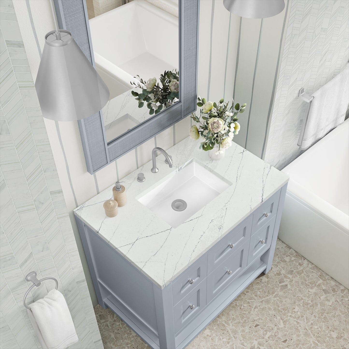 James Martin Vanities Breckenridge 36" Serenity Blue Single Vanity With 3cm Ethereal Noctis Quartz Top