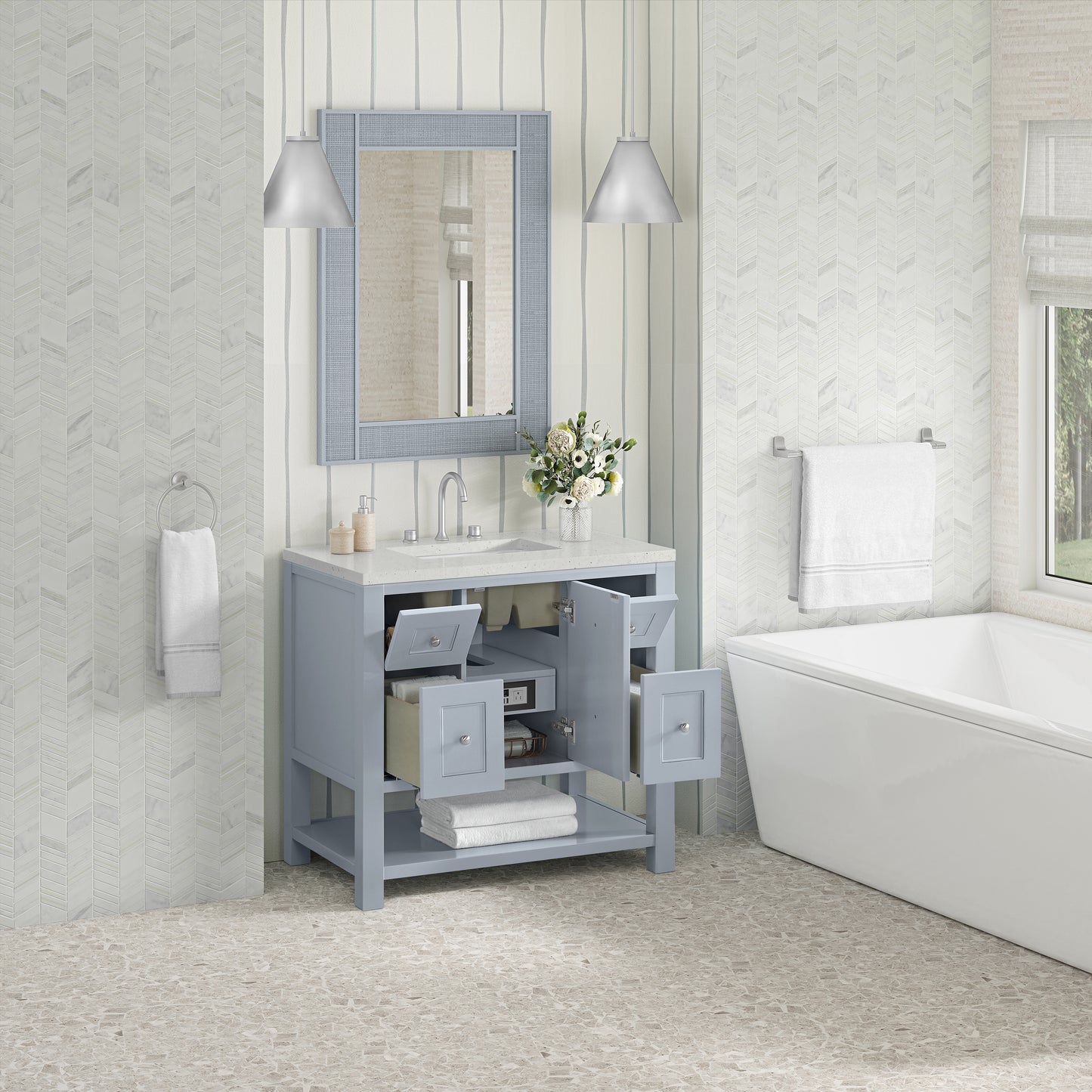 James Martin Vanities Breckenridge 36" Serenity Blue Single Vanity With 3cm Lime Delight Quartz Top