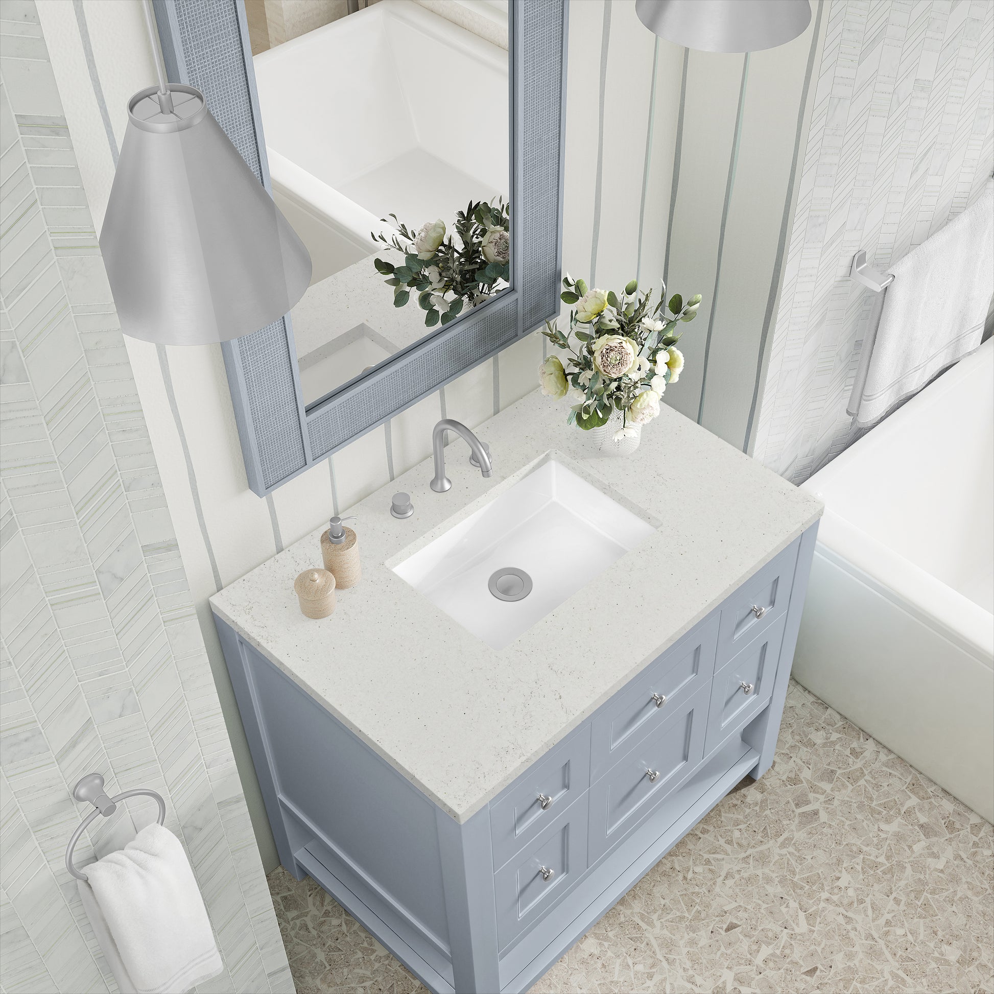 James Martin Vanities Breckenridge 36" Serenity Blue Single Vanity With 3cm Lime Delight Quartz Top