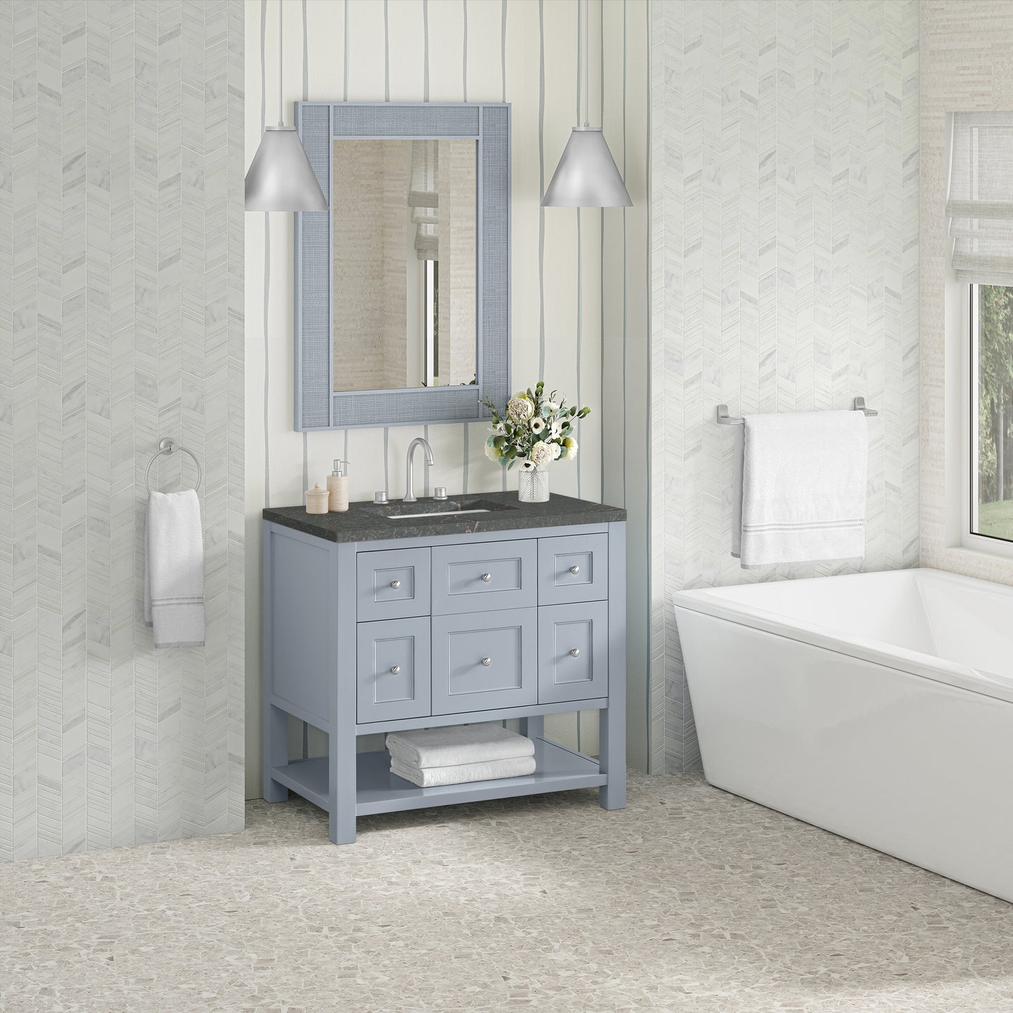 James Martin Vanities Breckenridge 36" Serenity Blue Single Vanity With 3cm Parisien Bleu Quartz Top