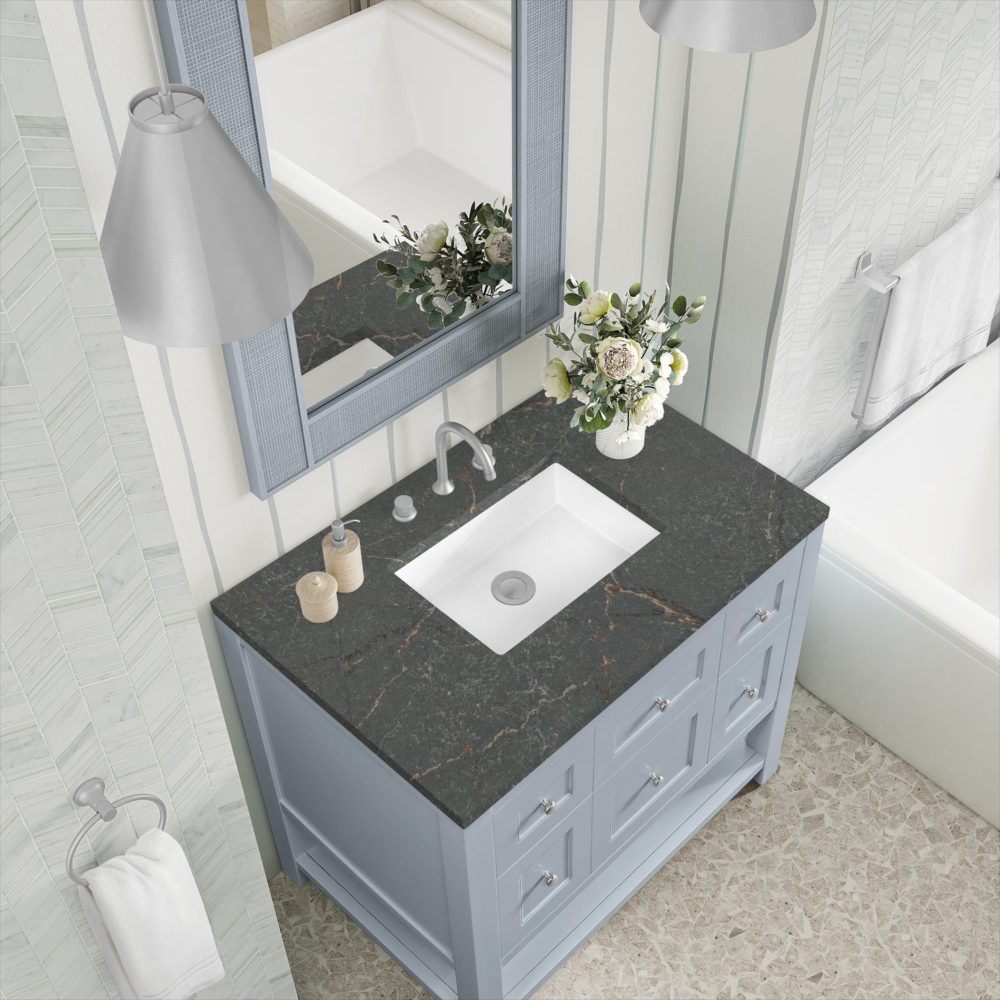 James Martin Vanities Breckenridge 36" Serenity Blue Single Vanity With 3cm Parisien Bleu Quartz Top