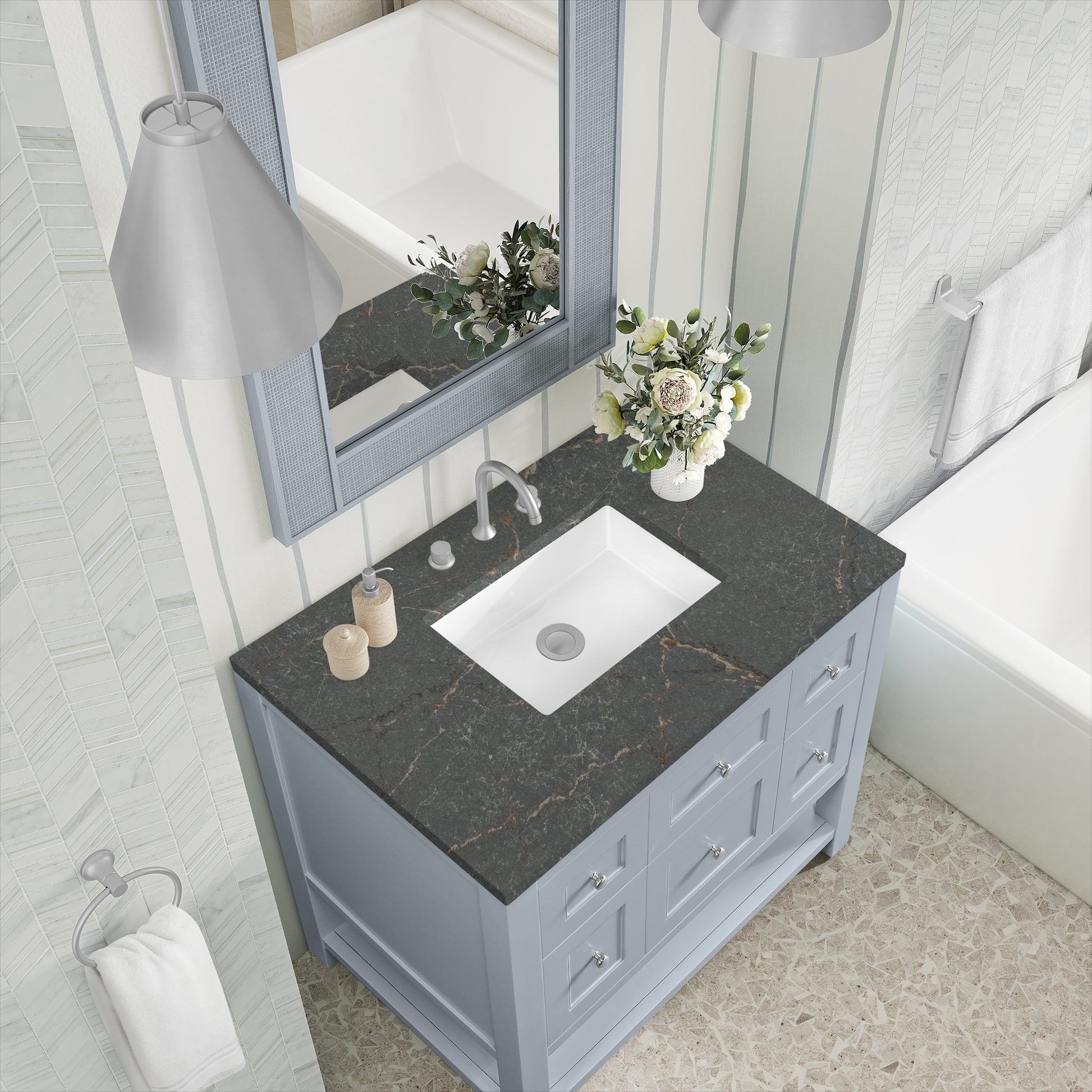 James Martin Vanities Breckenridge 36" Serenity Blue Single Vanity With 3cm Parisien Bleu Quartz Top