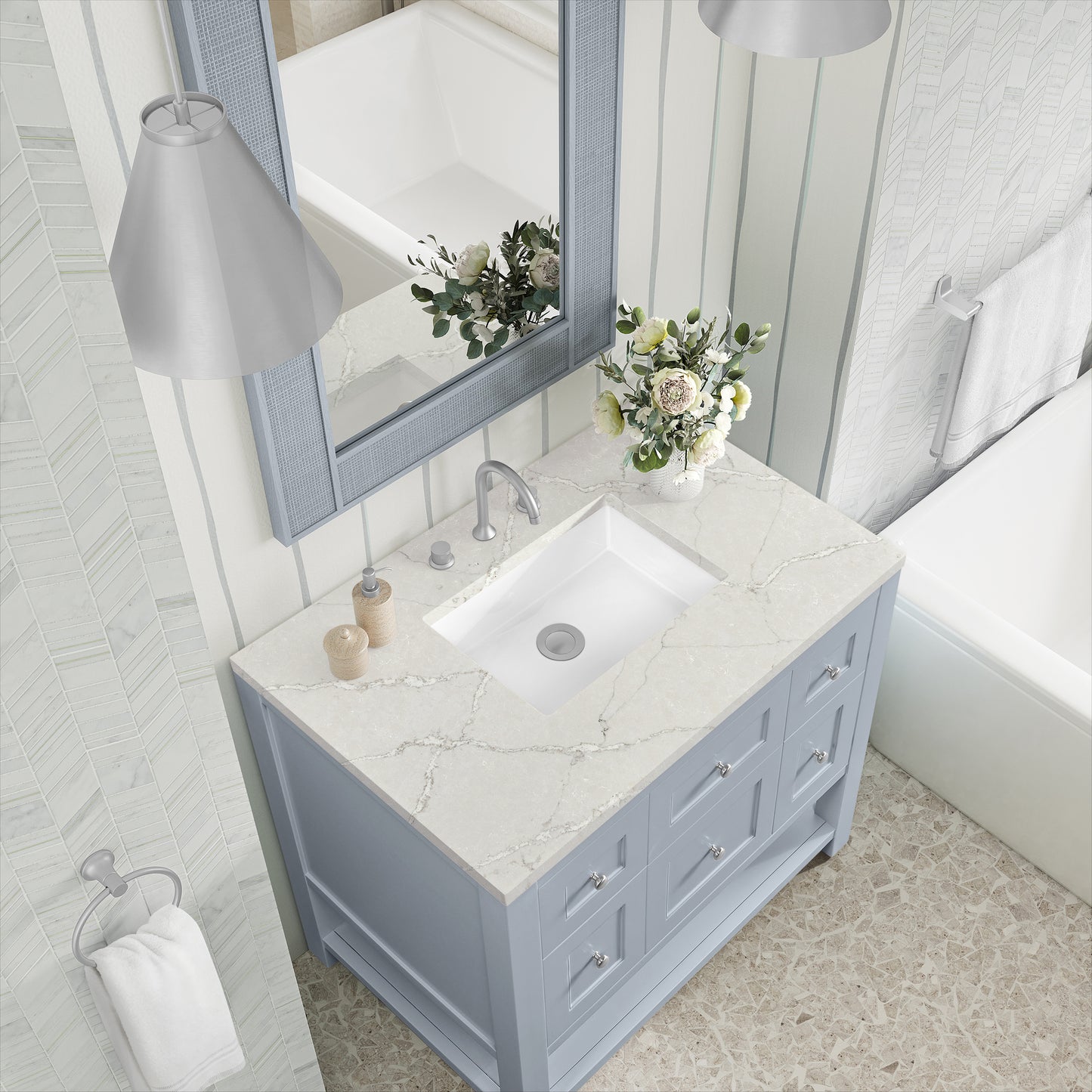 James Martin Vanities Breckenridge 36" Serenity Blue Single Vanity With 3cm Victorian Silver Quartz Top