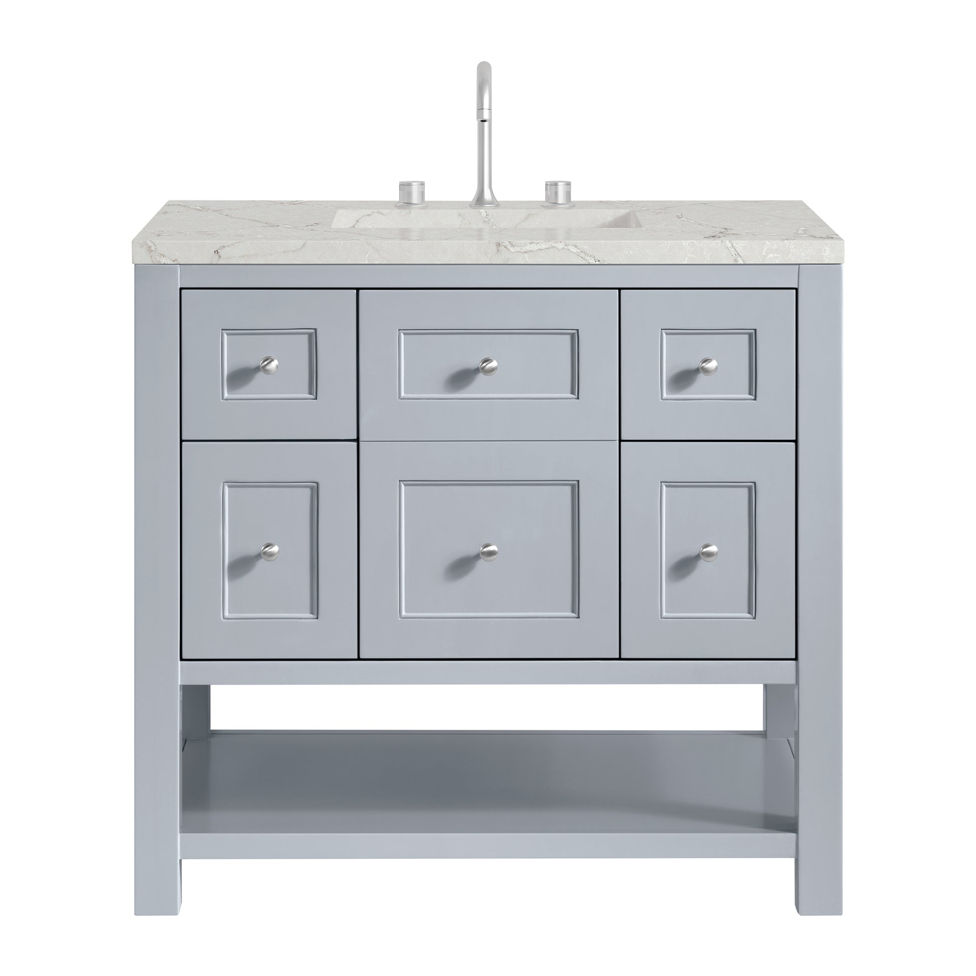 James Martin Vanities Breckenridge 36" Serenity Blue Single Vanity With 3cm Victorian Silver Quartz Top