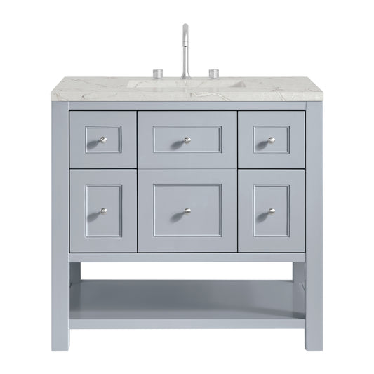 James Martin Vanities Breckenridge 36" Serenity Blue Single Vanity With 3cm Victorian Silver Quartz Top