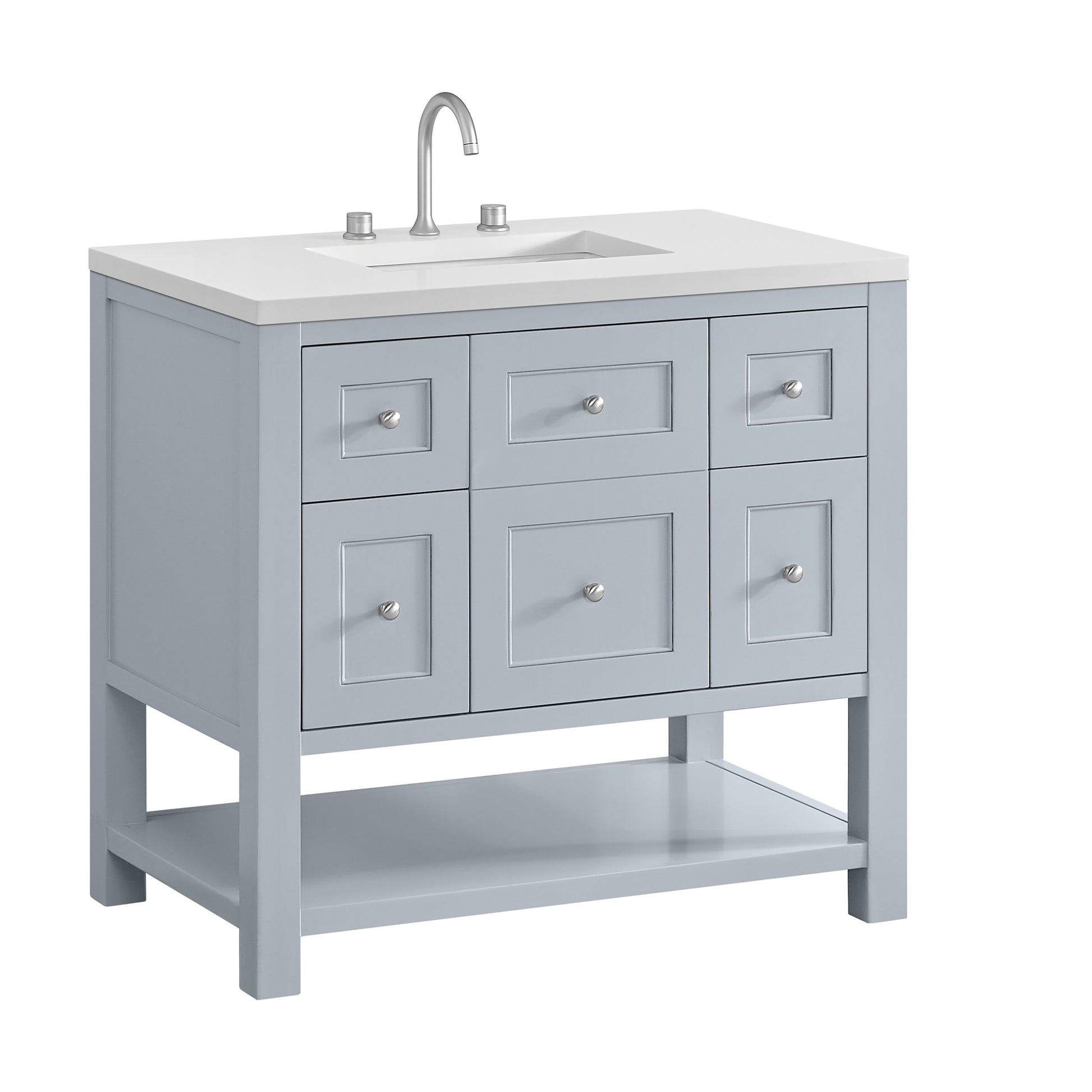 James Martin Vanities Breckenridge 36" Serenity Blue Single Vanity With 3cm White Zeus Quartz Top